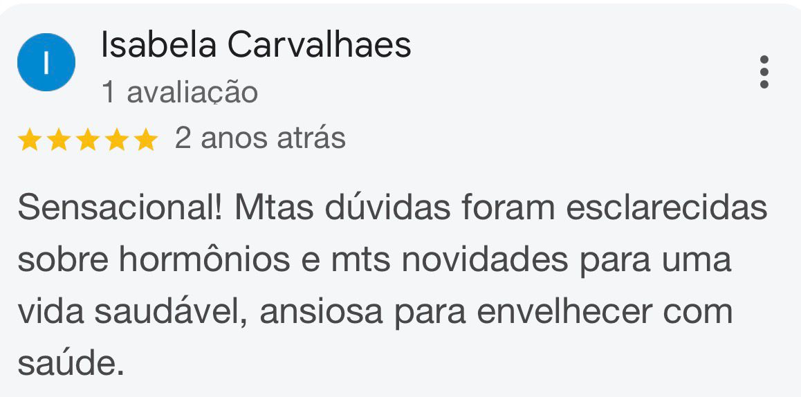 Avaliação de Isabela Carvalhaes no Google, 5 estrelas