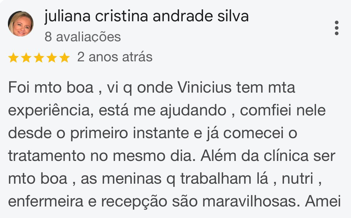Avaliação de Juliana Cristina Andrade Silva no Google, 5 estrelas